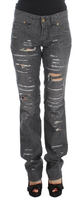 John Galliano Gray Wash Cotton Torn Straight Fit Jeans -   -  John Galliano.